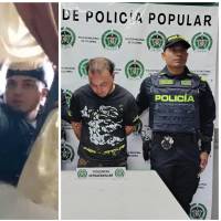 En el lado izquierdo, el momento en el que el sujeto intimida con un fragmento de vidrio a su expareja; al costado derecho, el mismo hombre ya capturado. FOTOS Cortesía.