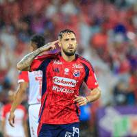 El delantero argentino Francisco Fydriszewski, goleador del Medellín en 2025, no ha logrado celebrar este año. Foto: Camilo Suárez 