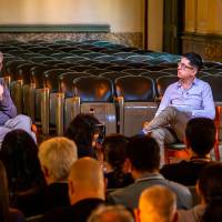 El rector (e), Héctor Iván García, en su primera aparición ante los medios de comunicación desde que se posesionó, hace dos semanas. Lo acompañó el ministro de Educación, Daniel Rojas. FOTO cortesía UdeA