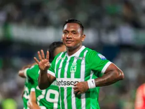 El goleador Alfredo Morelos lidera la delantera de Atlético Nacional para el duelo ante Junior, en la noche de este martes en Barranquilla. FOTO CAMILO SUÁREZ 