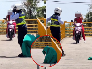 El funcionario buscaba detectar a motociclistas que usaran el puente destinado a los peatones. FOTO: Captura de video