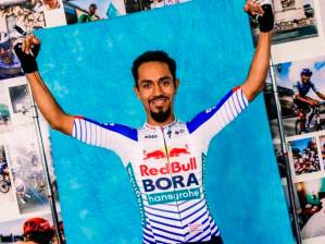El ciclista colombiano Daniel Felipe Martínez volvió a la victoria tras dos años, esta vez celebró en Croacia. FOTO TOMADA X@RBH_ProCycling