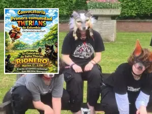 En el cuadro del fondo, una foto de referencia de therians. En el recuadro de adelante, la supuesta convocatoria de la comunidad en Rionegro. FOTO: Cortesía Redes Sociales
