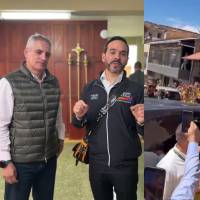 Abelardo De la Espriella visitó San Pedro de los Milagros, Antioquia, con un carriel tradicional antioqueño. En su primera visita al departamento como presidente electo fue recibido por el gobernador Andrés Julián Rendón y decenas de simpatizantes. Foto: Cortesía