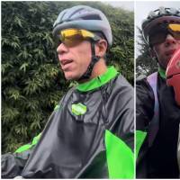 Rigoberto Urán decidió irse en bicicleta, el medio de transporte que marcó su vida, y desplazarse en dos ruedas para buscar a su hija Carlota al colegio. FOTO: Captura de video de redes sociales de @rigobertouran