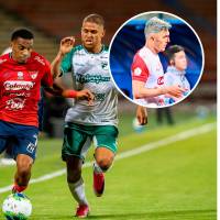 El volante cundinamarqués Daniel Torres recibió un golpe en el partido entre DIM y Santa Fe por Liga. Jugarán a puerta cerrada. Foto: Manuel Saldarriaga