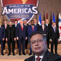 El presidente Donald Trump presentó el pasado 7 de marzo el Escudo de las Américas, una coalición criticada por el mandatario colombiano, Gustavo Petro. Fotos: Getty Images y Colprensa