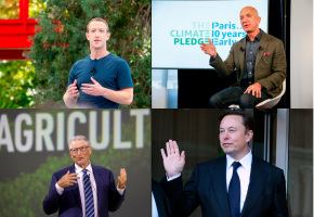 De izq. a der. Mark Zuckerberg, fundador de Meta, Jeff Bezos, fundador de Amazon, Bill Gates, fundador de Microsoft y Elon Musk, fundador de SpaceX. Fotos: Getty.