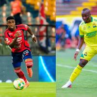 Jhon Edwin Montaño es el goleador del DIM en el Clausura. Émerson Batalla, exjugador del cuadro rojo, es el de los leopardos. Foto: Camilo Suárez y Colprensa 