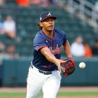Didier Fuentes es el jugador más joven de la MLB en este 2026. El nacido en Tolú, Sucre, hace 20 años, jugará para los Bravos. FOTOs getty