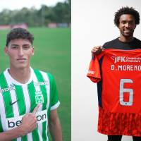 El arquero Kevin Cataño fue el tercer refuerzo que confirmó Nacional para 2026. Didier Moreno, el último que ha oficializado Independiente Medellín. Foto: cortesía Atlético Nacional y DIM 