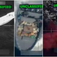 Imagenes de las dos embarcaciones interceptadas y atacadas por EE. UU. en el Pacífico. FOTOS: Capturas de video X @SecWar