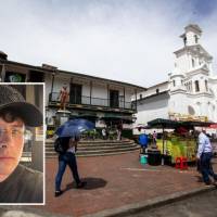 Adelante, el joven Carlos Andrés Muñoz, quien fue hallado muerto. Atrás, el parque de Marinilla, municipio donde ocurrió el suceso. Foto: Julio César Herrera Echeverri.