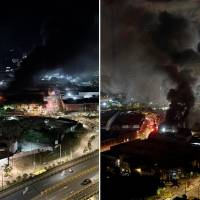 El incendio se presentó la noche del sábado en el sector Las Bodegas en Sabaneta. Fotos tomadas de redes sociales @prensapaisaoficial