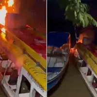 Incendio en embarcación del Bajo Cauca antioqueño durante la jornada electoral del 21 de junio de 2026. FOTOS: Capturas de videos - red social X
