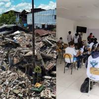 Dentro de las acciones para combatir las afectaciones a colegios por el terremoto está la de trasladar las clases a espacios como salones comunales, bibliotecas e iglesias. Fotos: Manuel Saldarriaga y Mauricio Palacio