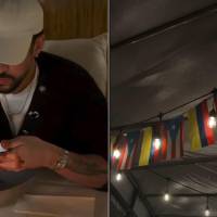 Bad Bunny en elcielo y uno de sus momentos culinarios y al lado un espacio con las banderas de Colombia y Puerto Rico. FOTOS @BadBunnyPR