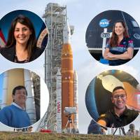 Diana Trujillo, Liliana Villarreal, Iván Ramírez y Juan Felipe García son los ingenieros colombianos que hacen parte de la misión Artemis II que este miércoles inicia su viaje a la Luna. FOTOS: Getty, Vanguardia y tomada de redes sociales 