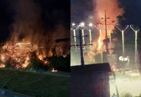 Un incendio menor en un cerco vivo, cerca del parador Don Rogelio en la autopista Medellín-Bogotá. FOTO: redes sociales. 