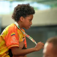 El deportista Yulián Ramírez Suárez, de 13 años, compitió representado a Itagüí en la categoría de 35 kilogramos de la lucha libre del Festival de Festivales del 2026. FOTO cortesía carlos velásquez- los paisitas