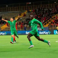 Bayron Caicedo celebrando el gol que tiene al Real Cundinamarca soñando con el título de la B. FOTO DIMAYOR
