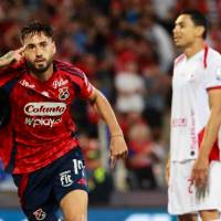 El delantero Francisco Fydriszewski que ajusta dos tantos en los cuadrangulares, comandará la artillería del rojo para el duelo en Barranquilla. FOTO MANUEL SALDARRIAGA 