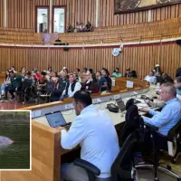 Adelante, uno de los hipopótamos que merodea en el Magdalena Medio antioqueño. Atrás los diputados de la Asamblea de Antioquia durante el debate. FOTO: Cortesía y EL COLOMBIANO