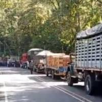 Transportadores en plantón realizado en el peaje de Amagá. FOTO: Cortesía Denuncias Antioquia