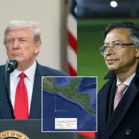 Aunque el gobierno de Donald Trump no publica ubicación exacta de los bombardeos, el presidente de Colombia, Gustavo Petro, mostró en su cuenta de X un mapa con la ubicación de al parecer, uno de los ataques a una presunta narcolancha en el Pacífico. Fotos: Getty Images, Colprensa y Captura @petrogustavo