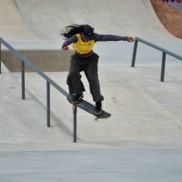 La antioqueña Jazmín Álvarez en acción durante la competencia de street del skateboarding de Juego Suramericanos. FOTO CORTESÍA COC