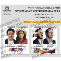 Así se ve el tarjetón para la segunda vuelta. Foto: Registraduría.