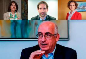 De izquierda a derecha, Olga Lucía Acosta, Mauricio Villegas y Bibiana Taboada. Abajo: Leonardo Villar, miembros de la Junta Directiva del Banco de la República. FOTOS: CORTESÍA Y COLPRENSA