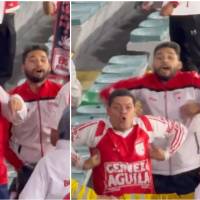 Un video difundido por medios partidarios de Corinthians ha puesto en evidencia actos de racismo protagonizados por seguidores de Independiente Santa Fe ubicados en la tribuna oriental de El Campín. FOTO: Captura de video de redes sociales @Casalcoringao