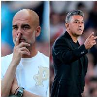 Didier Deschamps (izquierda), Pep Guardiola (centro) y Marcelo Gallardo (derecha) son tres de los mejores entrenadores libres en el fútbol mundial. FOTO GETTY 