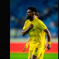 El colombiano Miguel Ángel Borja celebra su primer gol con el Al-Wasl en la Liga de Arabia. FOTO TOMADA X @AlWaslSC
