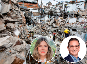 El anuncio fue oficializado por el presidente Abelardo de la Espriella, tras una conversación con Juan Carlos Mora (derecha), presidente de la junta directiva de Proantioquia y presidente del Grupo Bancolombia. La presidenta ejecutiva de la fundación, Juliana Velásquez Rodríguez, también lidera el direccionamiento de estos esfuerzos solidarios. FOTO EL COLOMBIANO