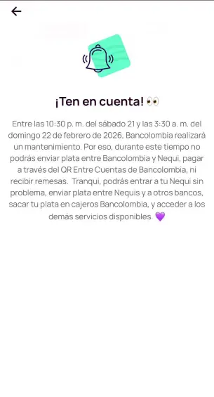 El sábado, 21 de febrero, Nequi presentaría fallas en algunas funciones. FOTO PANTALLAZO