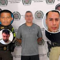 Alias Kokin (principal), es uno de los presuntos integrantes de la banda Los Saggy. Fue capturado en Sabaneta. También fueron capturados alias Balín (arriba, izq), alias Coya (arriba, der.), alias Risso (abajo izq.) y alias El Francés (abajo der). FOTO CORTESÍA
