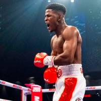 El colombiano Jhon Elin ‘El Tigre’ Orobio Siniestra celebra su victoria por nocaut la 17 de su carrera, esta vez ante Yomar Alamo de Puerto Rico. FOTO TOMADA @el_tigre_orobio