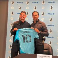 James Rodríguez durante su presentación con el Minnesota United. FOTO MINNESOTA UNITED
