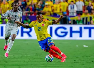 El delantero Jaminton Campaz debutó con Colombia en el Mundial de Norteamérica, marcó gol, y jugó, llegando como alternativa desde el banco en tres compromisos. FOTO JUAN ANTONIO SÁNCHEZ