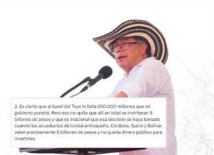 El presidente Gustavo Petro afirmó en sus redes sociales que su gobierno pondrá $650.000 millones faltantes para el Toyo. FOTO Presidencia