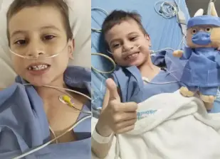 EL niño Lucas Murillo, de 7 años, ya salió de la cirugía de Fontan en la Fundación Cardiovascular de Colombia. FOTO: Cortesía de la familia del menor