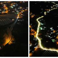 El antes y el después de uno de los tramos, tras ser iluminado con luces LED. FOTO: Cortesía Gobernación