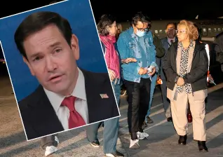 A su llegada a Colombia, Beto Coral fue recibido por la canciller Rosa Villavicencio; en el recuadro, el secretario de Estado de EE.UU., Marco Rubio, quien recomendó su deportación. FOTOS: CORTESÍA CANCILLERÍA Y @SecRubio.