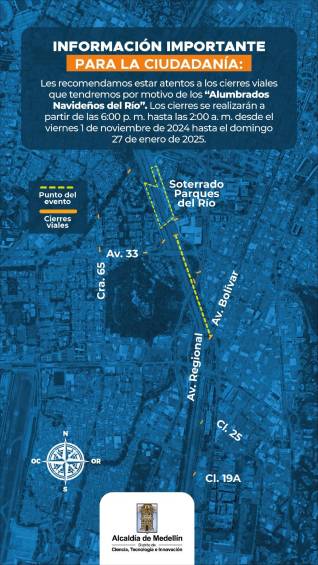 ¡Esté pendiente! Estos serán los cierres y desvíos para disfrutar de los alumbrados de Medellín