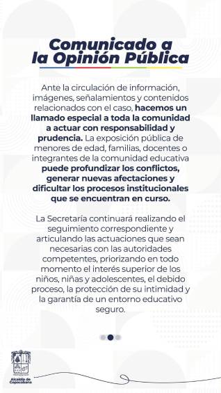 Pronunciamiento oficial de la Secretaría de Educación de Copacabana. 