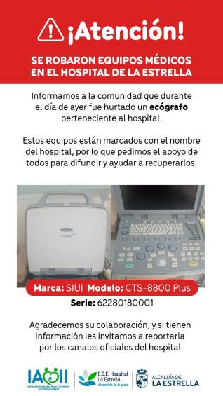 Indignante: ladrones se llevaron un equipo médico del Hospital de La Estrella