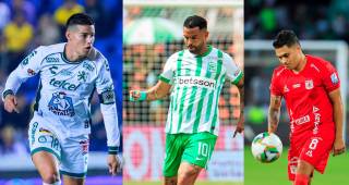 James Rodríguez, Edwin Cardona y Juan Fernando Quintero, en acción con sus clubes en las Ligas locales. FOTOS: Getty y Camilo Suárez