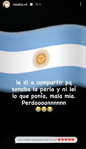 El mensaje de Rosalía luego de compartir publicación de Kalifa. Foto: redes sociales de Rosalía